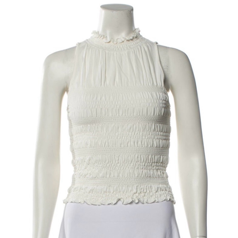 FRAME Sleeveless Smocked Mock Neck Top | Ivory | XS